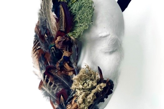 Dryad 2022  Pollution Absorbing NOXORB, feathers, lichen, wood ,resin 